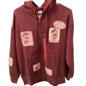 Disney Mickey Mouse Women’s Full Zip Hoodie Multi-Patch Red – Size XL